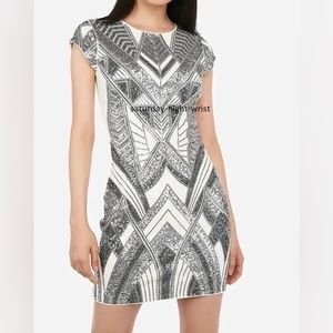 NWT EXPRESS SEQUIN DECO CAP SLEEVE SILVER SHEATH DRESS